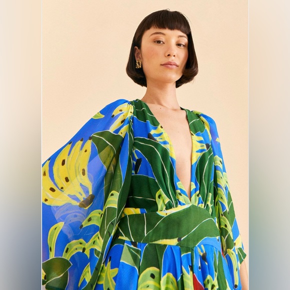NWT FARM Rio Blue Banana Leaves Maxi Dress - Picture 4 of 9